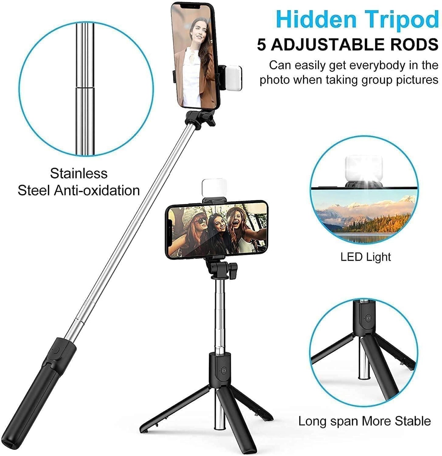 3-in-1 Selfie Stick Tripod with Bluetooth Remote