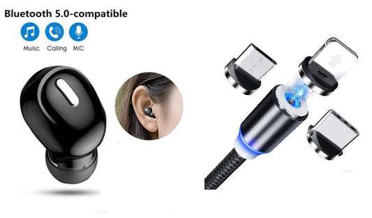 X9 Mini 5.0 Bluetooth Earphone + 3-in-1 Magnetic Charging Cable Combo