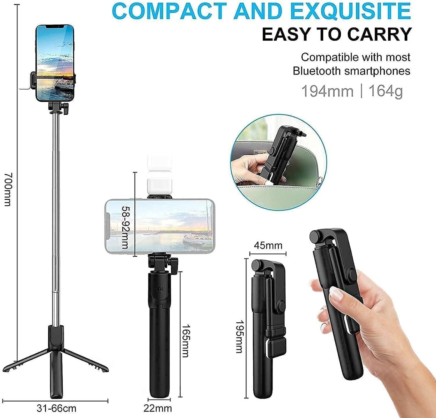 3-in-1 Selfie Stick Tripod with Bluetooth Remote